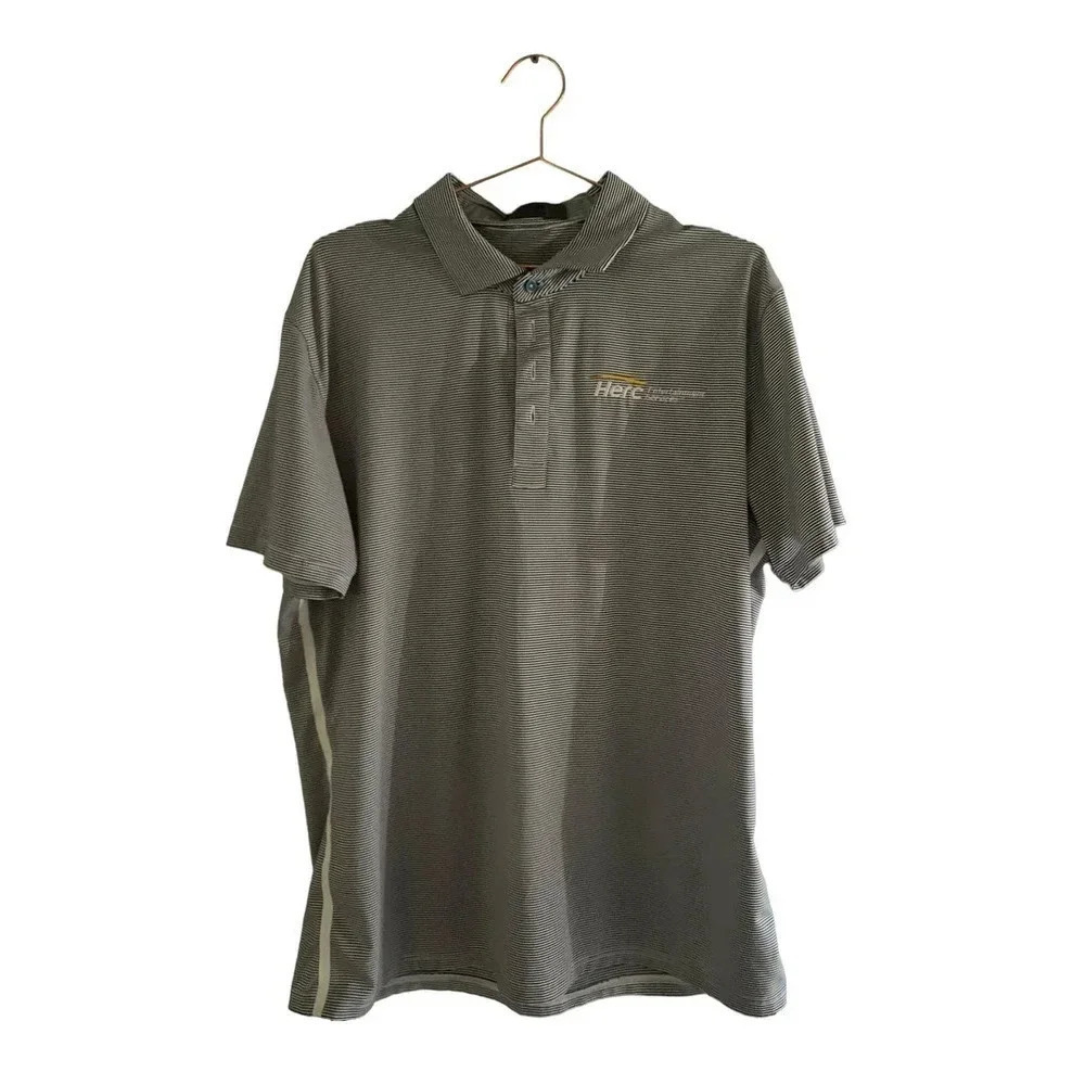 G/Fore Herc Entertainment Men's Gray Striped Short Sleeve Polo Shirt Size L